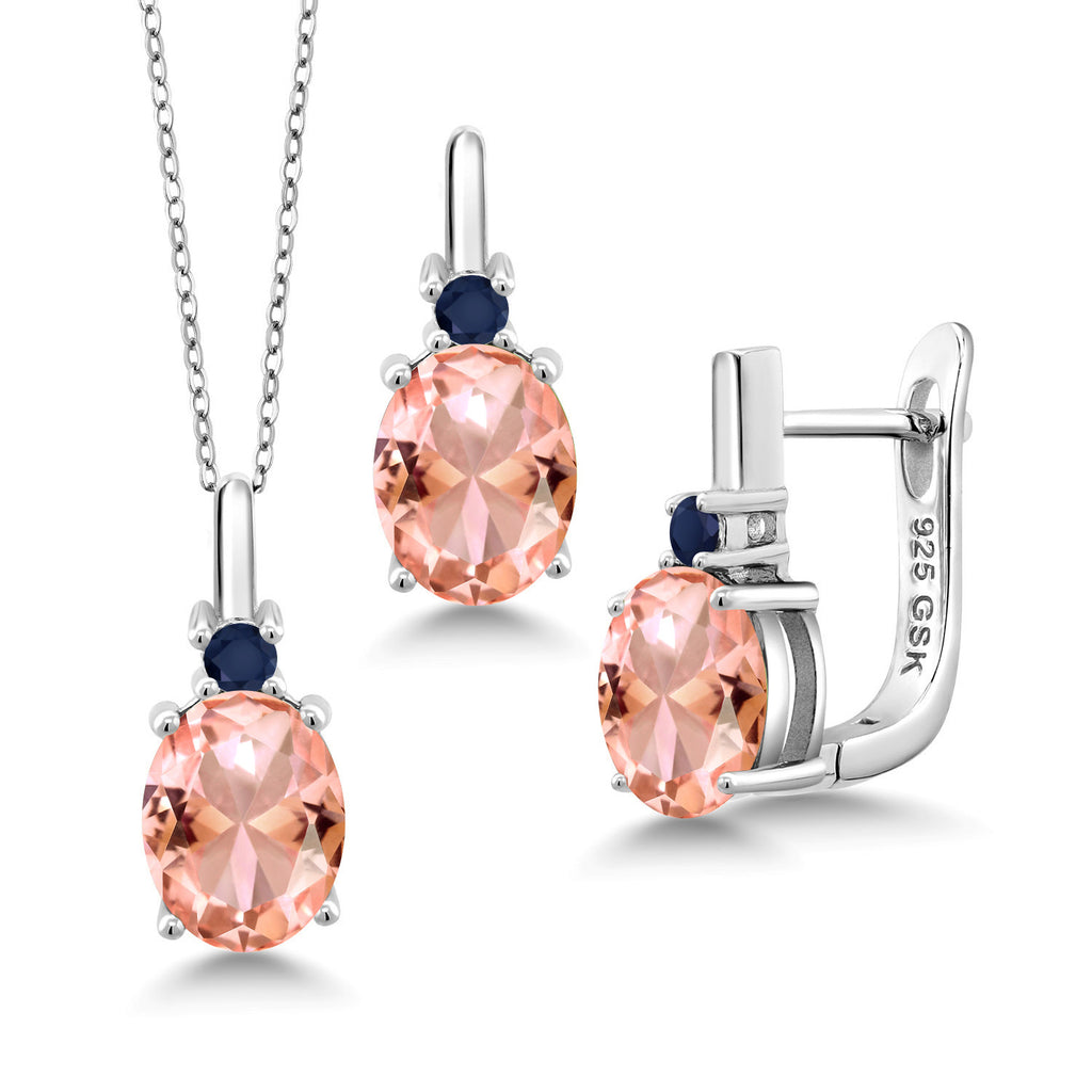 Nano Morganite - October_Pendant Earrings Set in 925 Sterling Silver