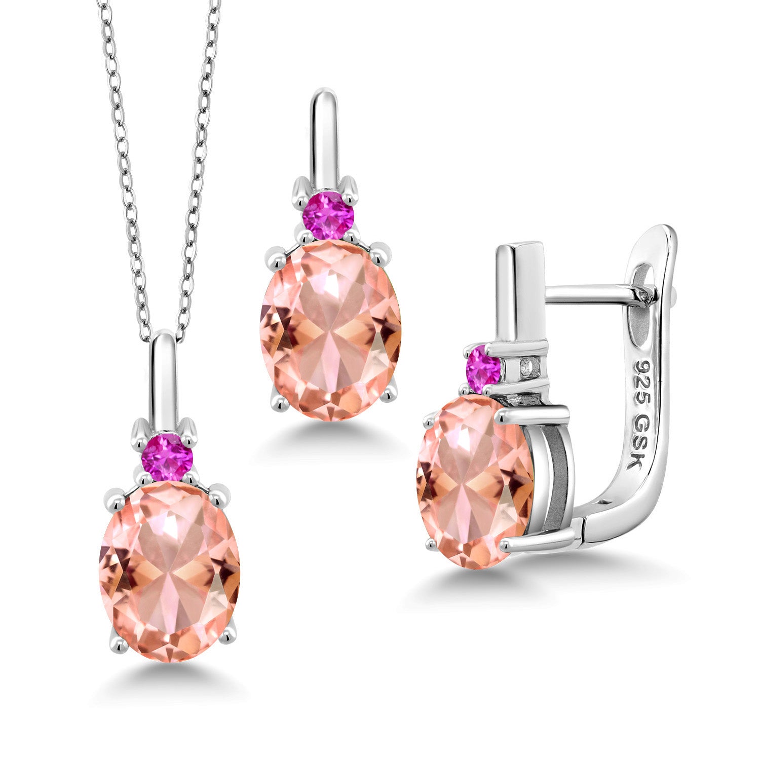 Nano Morganite - October_Pendant Earrings Set in 925 Sterling Silver