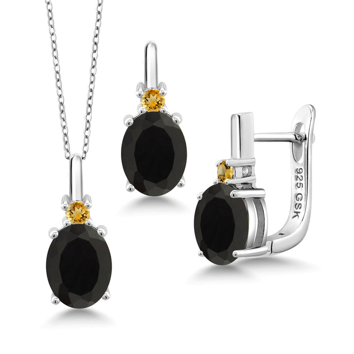 Onyx - December_Pendant Earrings Set in 925 Sterling Silver