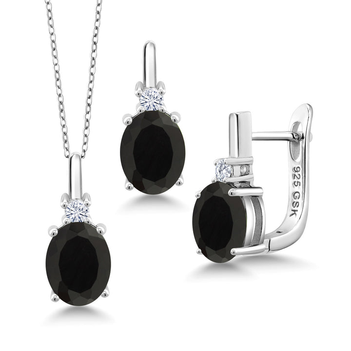 Onyx - December_Pendant Earrings Set in 925 Sterling Silver