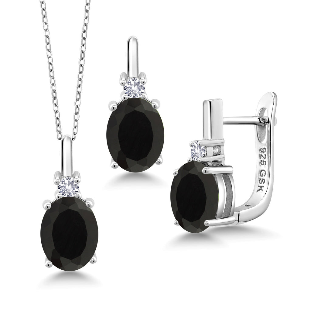 Onyx - December_Pendant Earrings Set in 925 Rose Gold Plated Silver