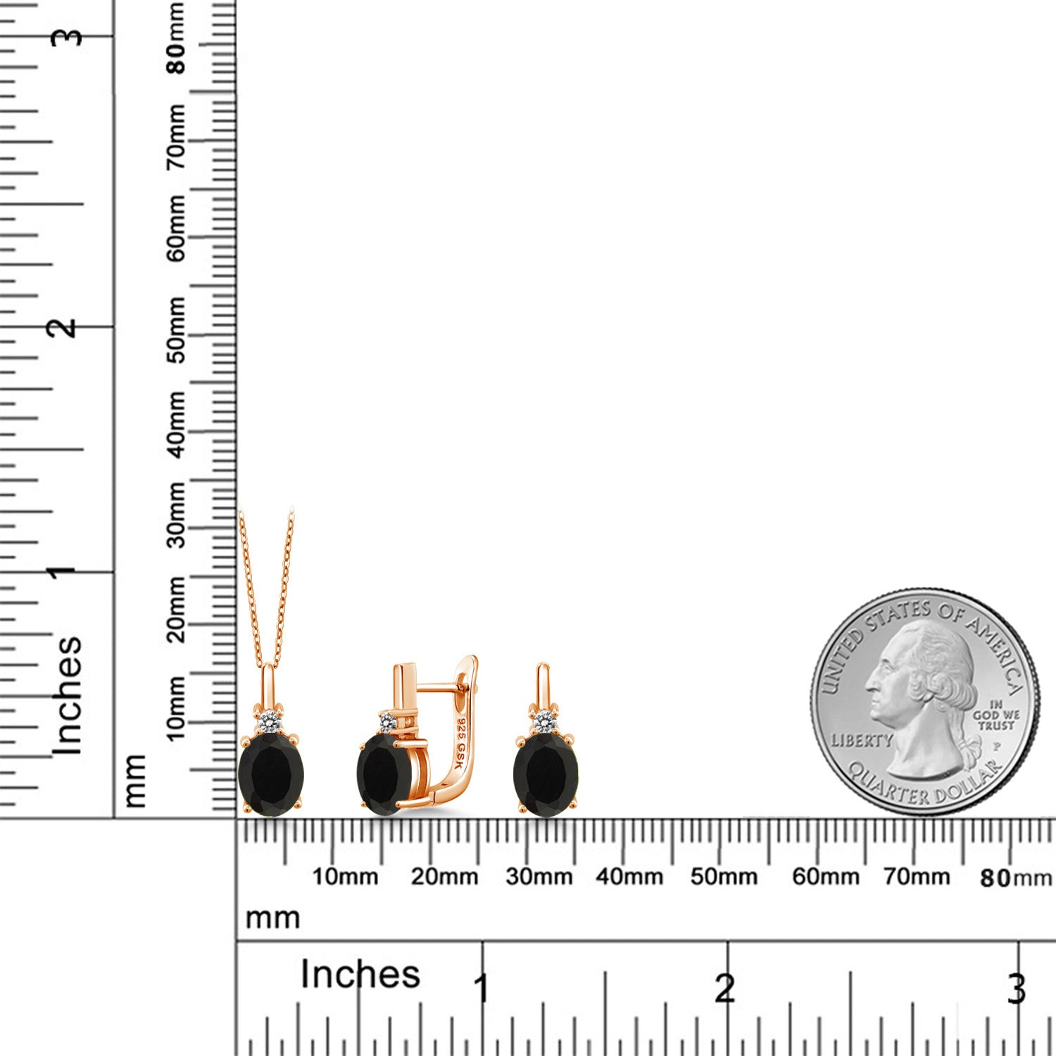 Onyx - December_Pendant Earrings Set in 925 Rose Gold Plated Silver