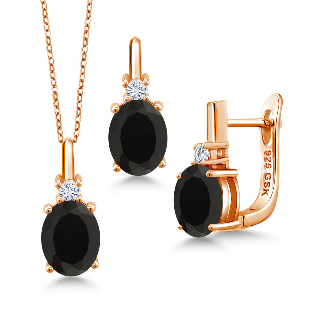 Onyx - December_Pendant Earrings Set in 925 Rose Gold Plated Silver