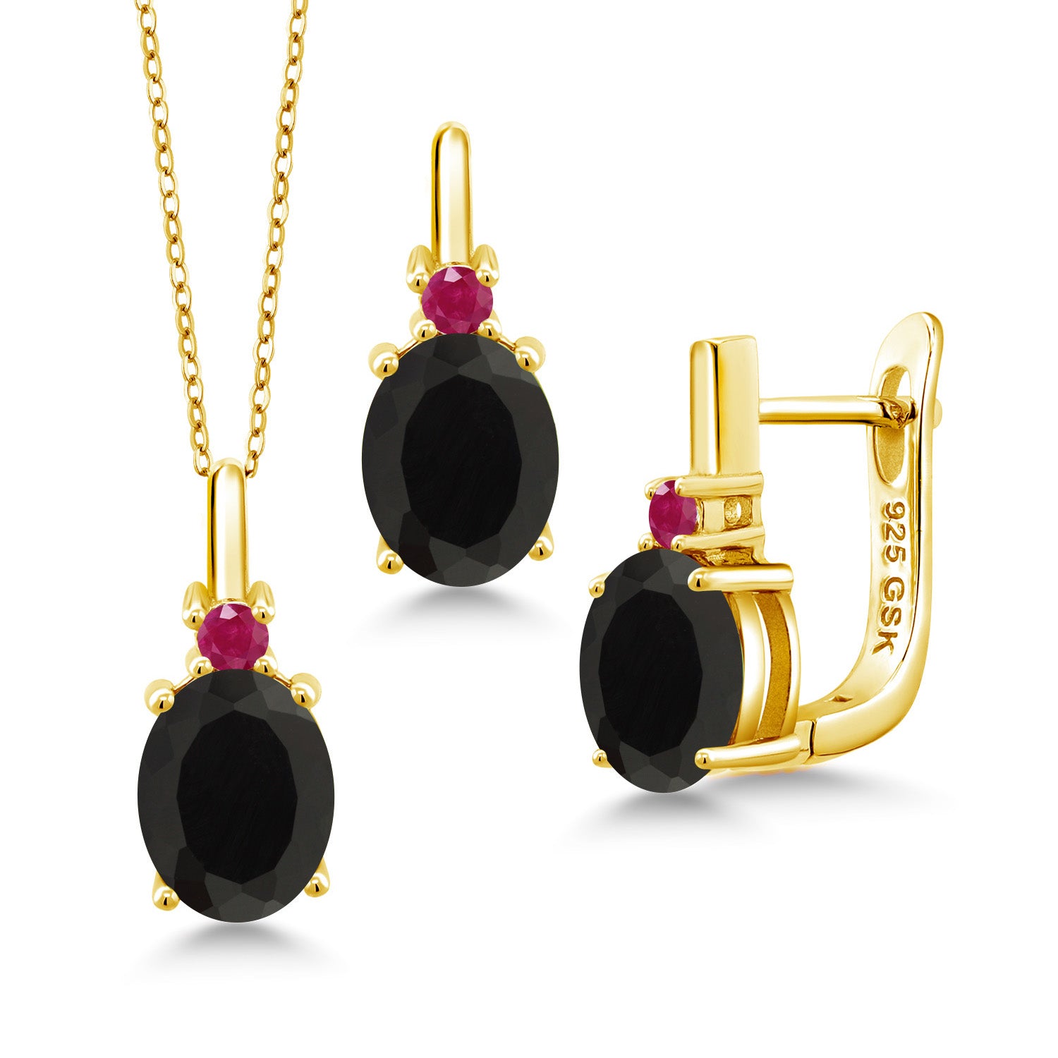 Onyx - December_Pendant Earrings Set in 925 Yellow Gold Plated Silver