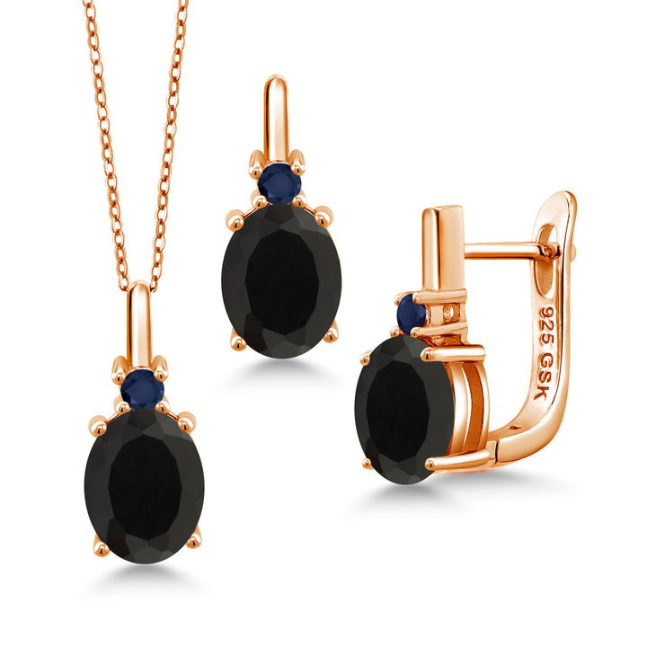 Onyx - December_Pendant Earrings Set in 925 Rose Gold Plated Silver