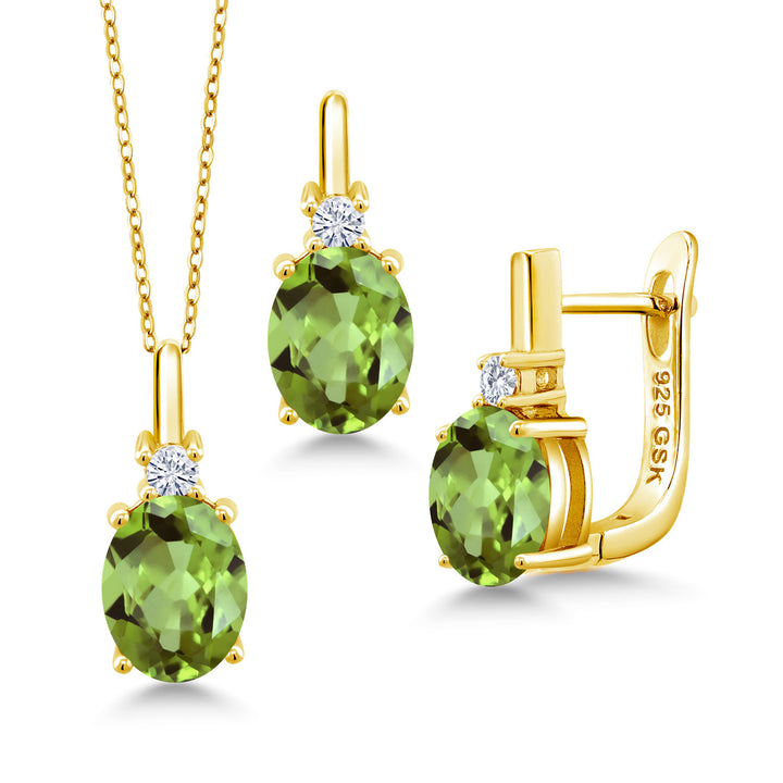 Peridot - August_Pendant Earrings Set in 925 Yellow Gold Plated Silver