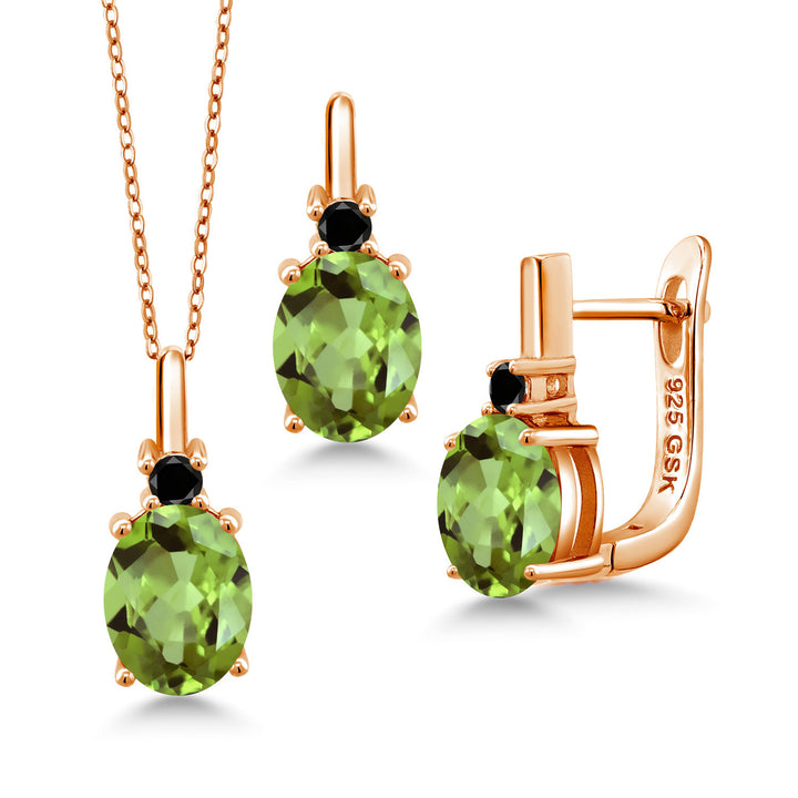 Peridot - August_Pendant Earrings Set in 925 Rose Gold Plated Silver