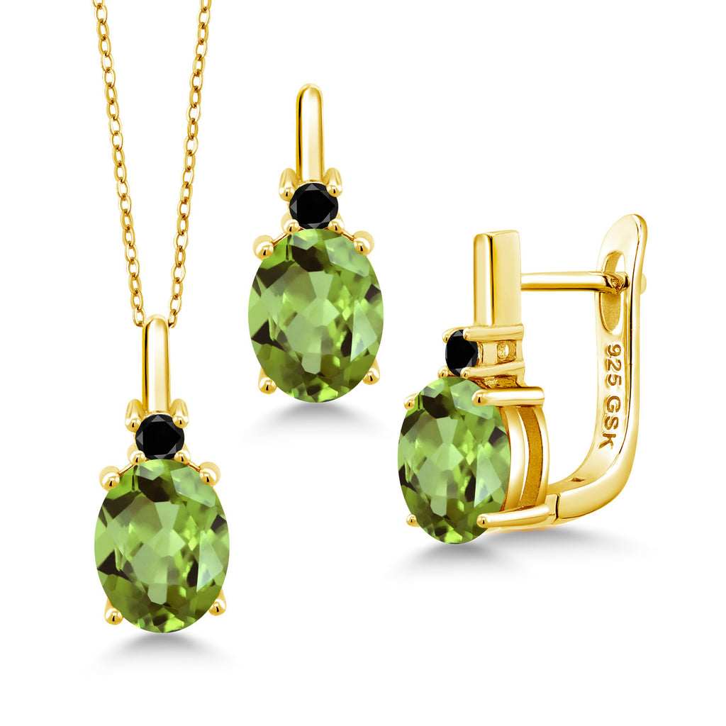 Peridot - August_Pendant Earrings Set in 925 Yellow Gold Plated Silver