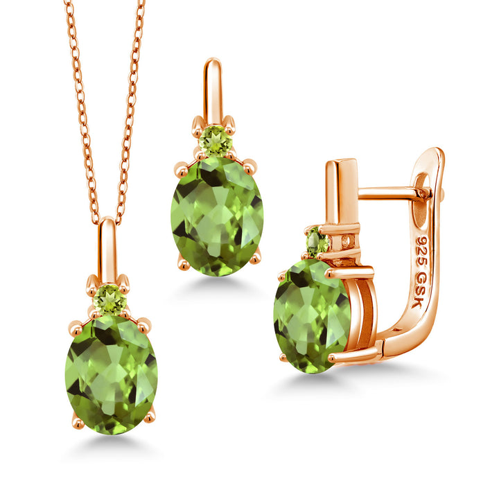 Peridot - August_Pendant Earrings Set in 925 Rose Gold Plated Silver