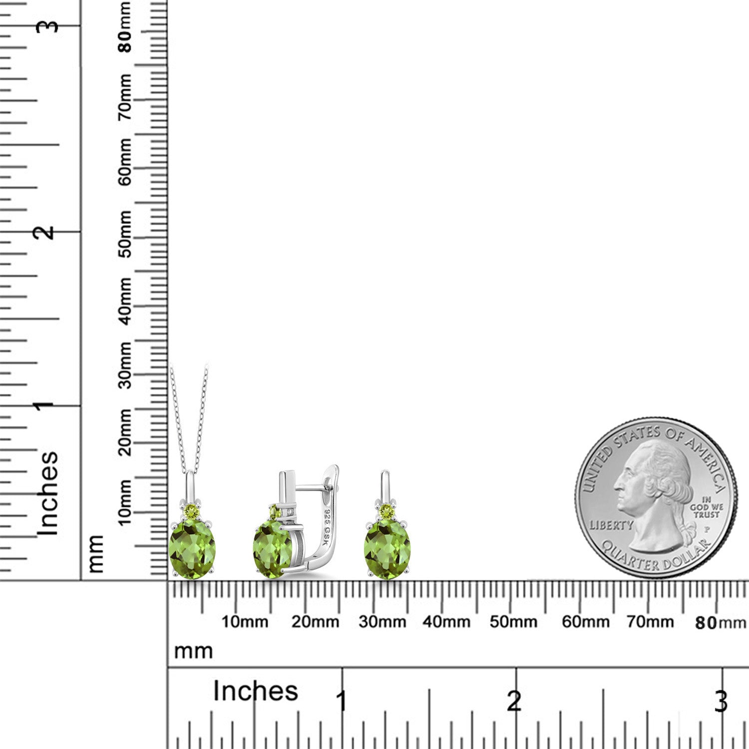 Peridot - August_Pendant Earrings Set in 925 Sterling Silver