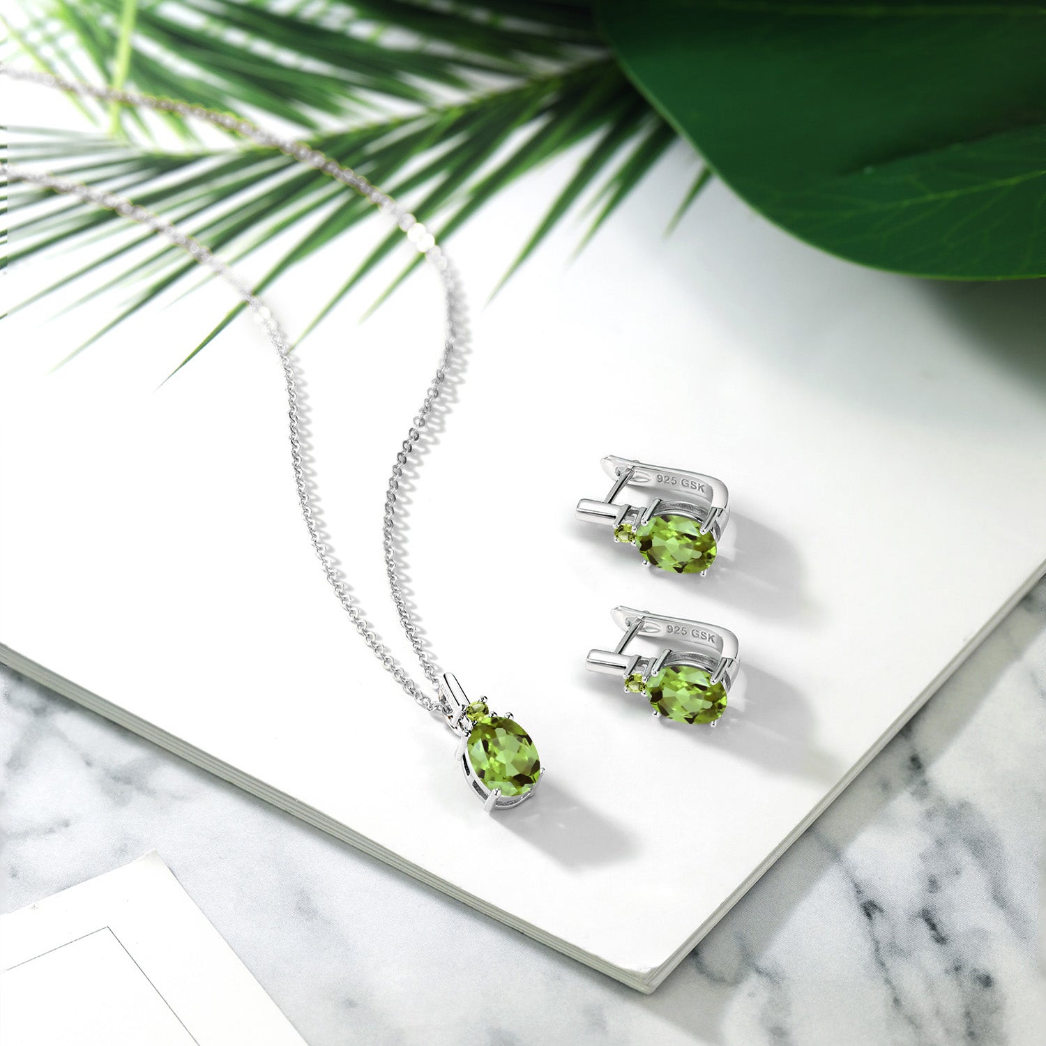 Peridot - August_Pendant Earrings Set in 925 Sterling Silver