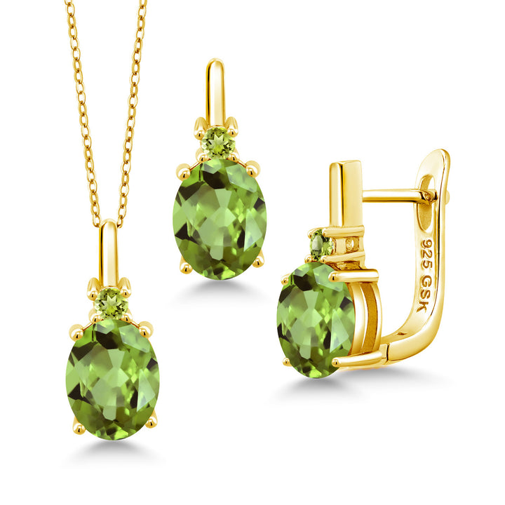 Peridot - August_Pendant Earrings Set in 925 Yellow Gold Plated Silver