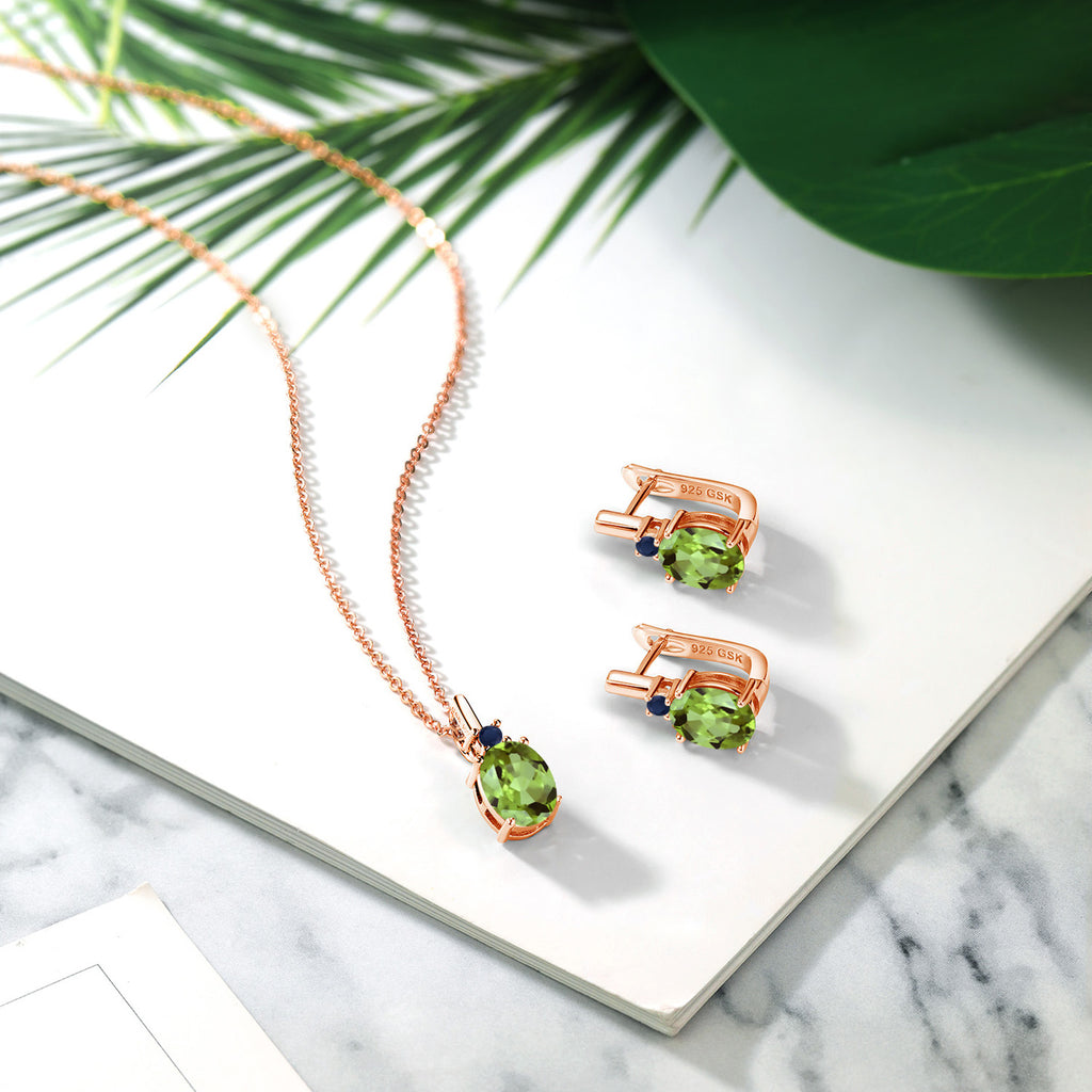 Peridot - August_Pendant Earrings Set in 925 Rose Gold Plated Silver