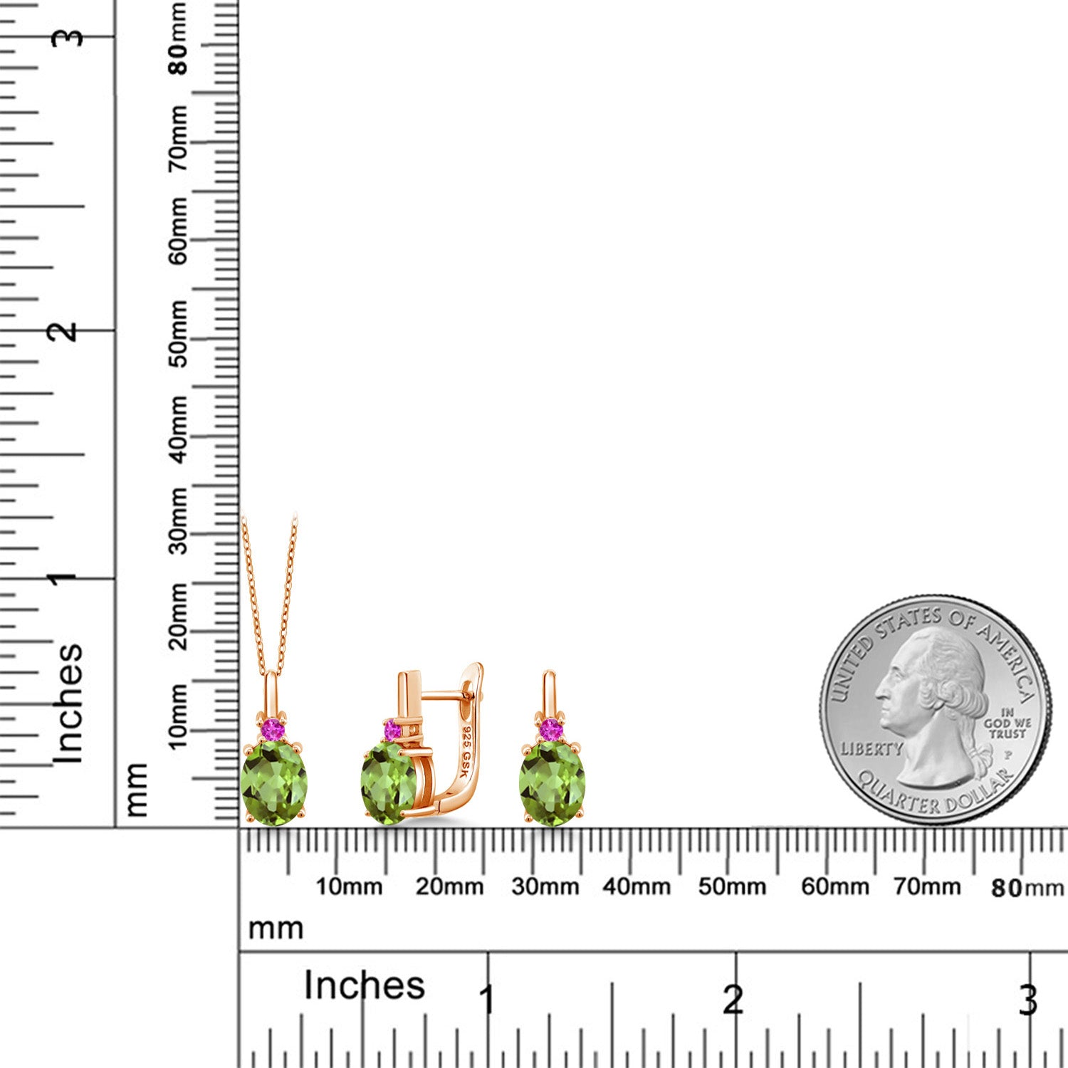 Peridot - August_Pendant Earrings Set in 925 Rose Gold Plated Silver