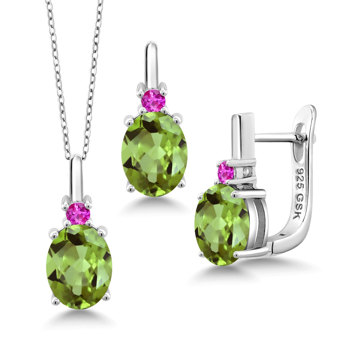 Peridot - August_Pendant Earrings Set in 925 Sterling Silver