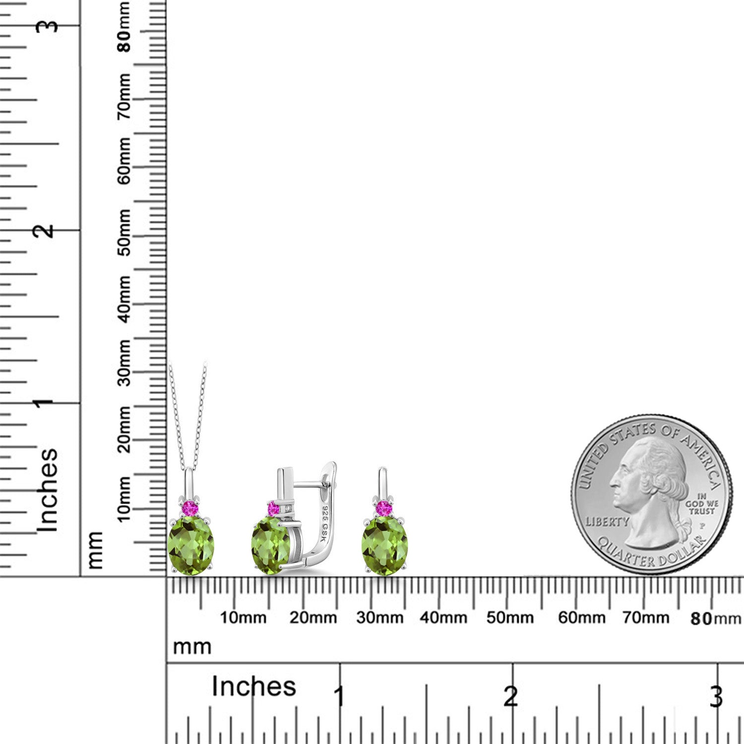 Peridot - August_Pendant Earrings Set in 925 Sterling Silver