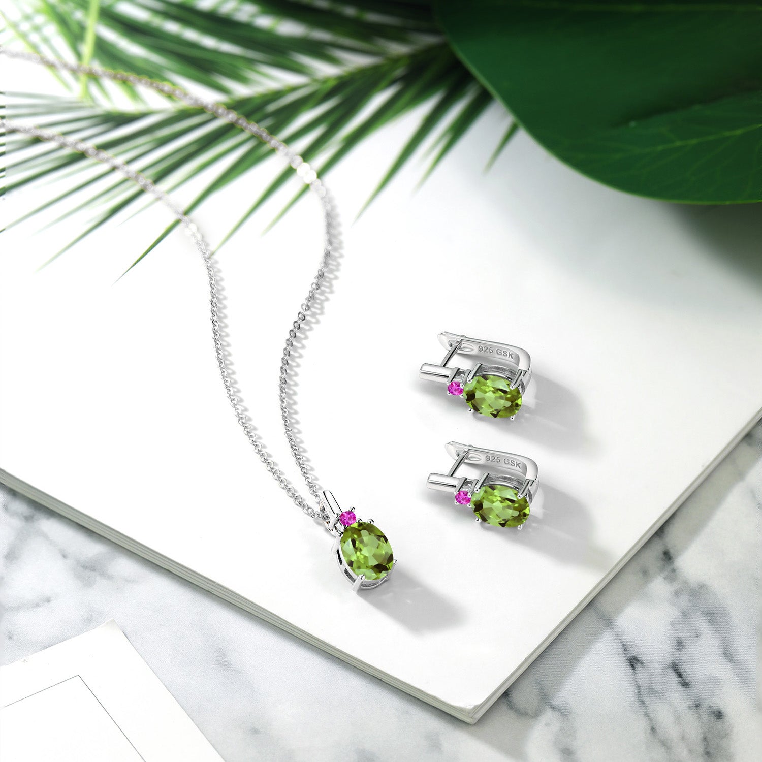 Peridot - August_Pendant Earrings Set in 925 Sterling Silver