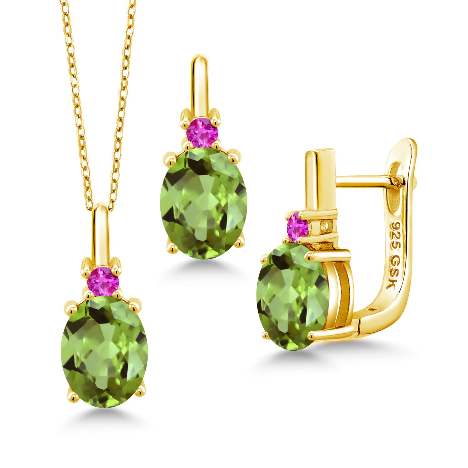 Peridot - August_Pendant Earrings Set in 925 Yellow Gold Plated Silver