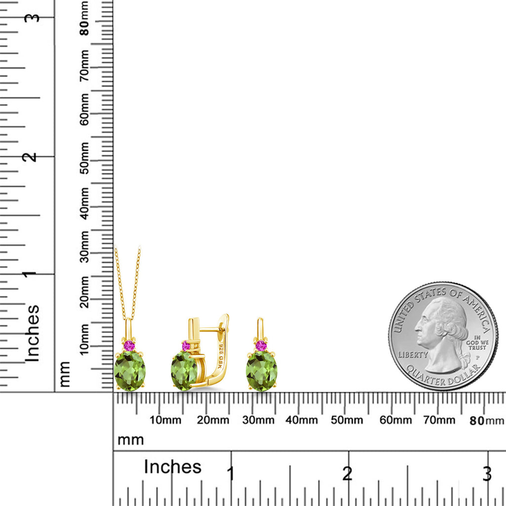 Peridot - August_Pendant Earrings Set in 925 Yellow Gold Plated Silver