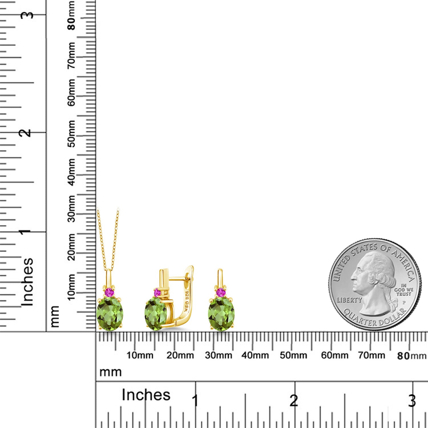 Peridot - August_Pendant Earrings Set in 925 Yellow Gold Plated Silver