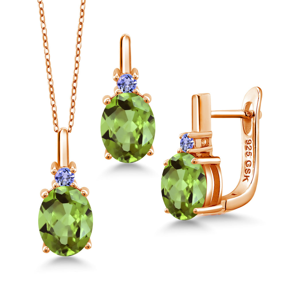 Peridot - August_Pendant Earrings Set in 925 Rose Gold Plated Silver