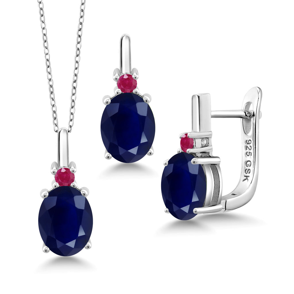 Blue Sapphire - September_Pendant Earrings Set in 925 Sterling Silver
