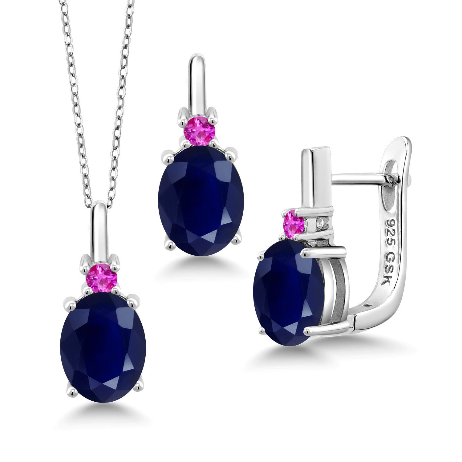 Blue Sapphire - September_Pendant Earrings Set in 925 Sterling Silver