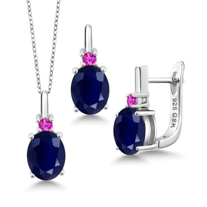 Blue Sapphire - September_Pendant Earrings Set in 925 Sterling Silver