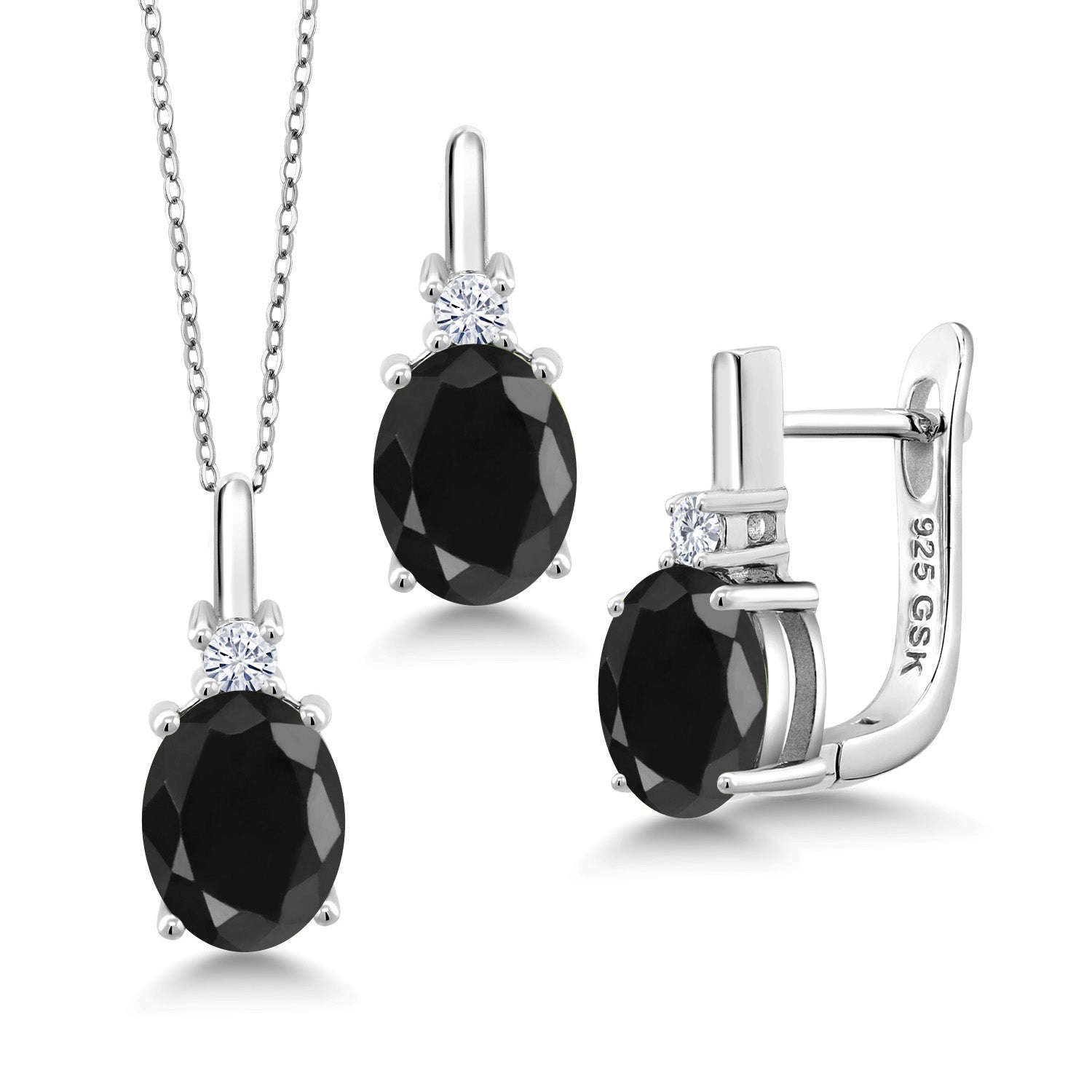 Black Sapphire - September_Pendant Earrings Set in 925 Sterling Silver