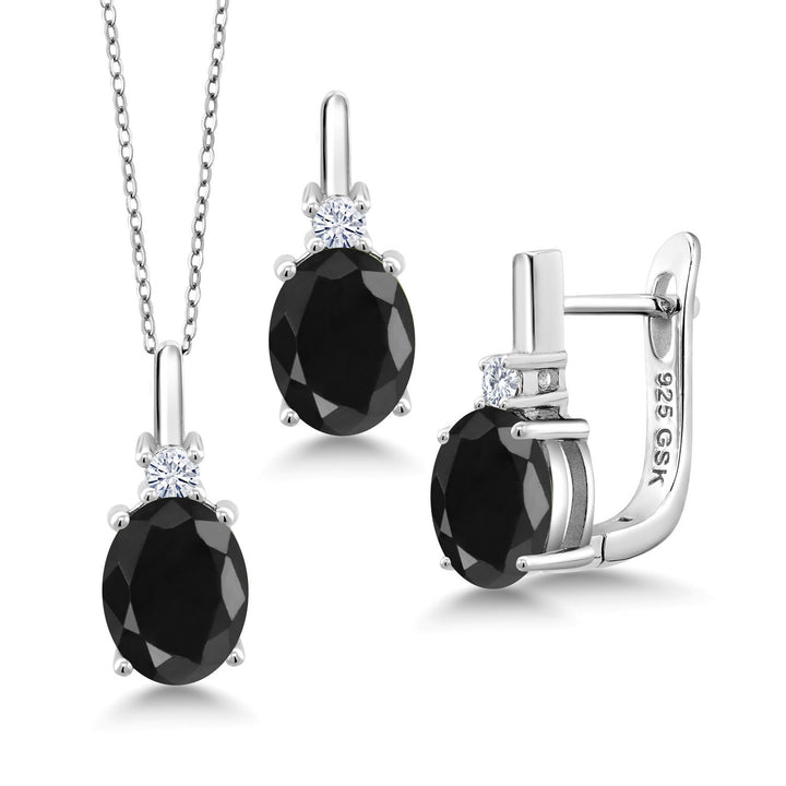 Black Sapphire - September_Pendant Earrings Set in 925 Sterling Silver