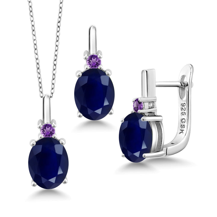 Blue Sapphire - September_Pendant Earrings Set in 925 Sterling Silver