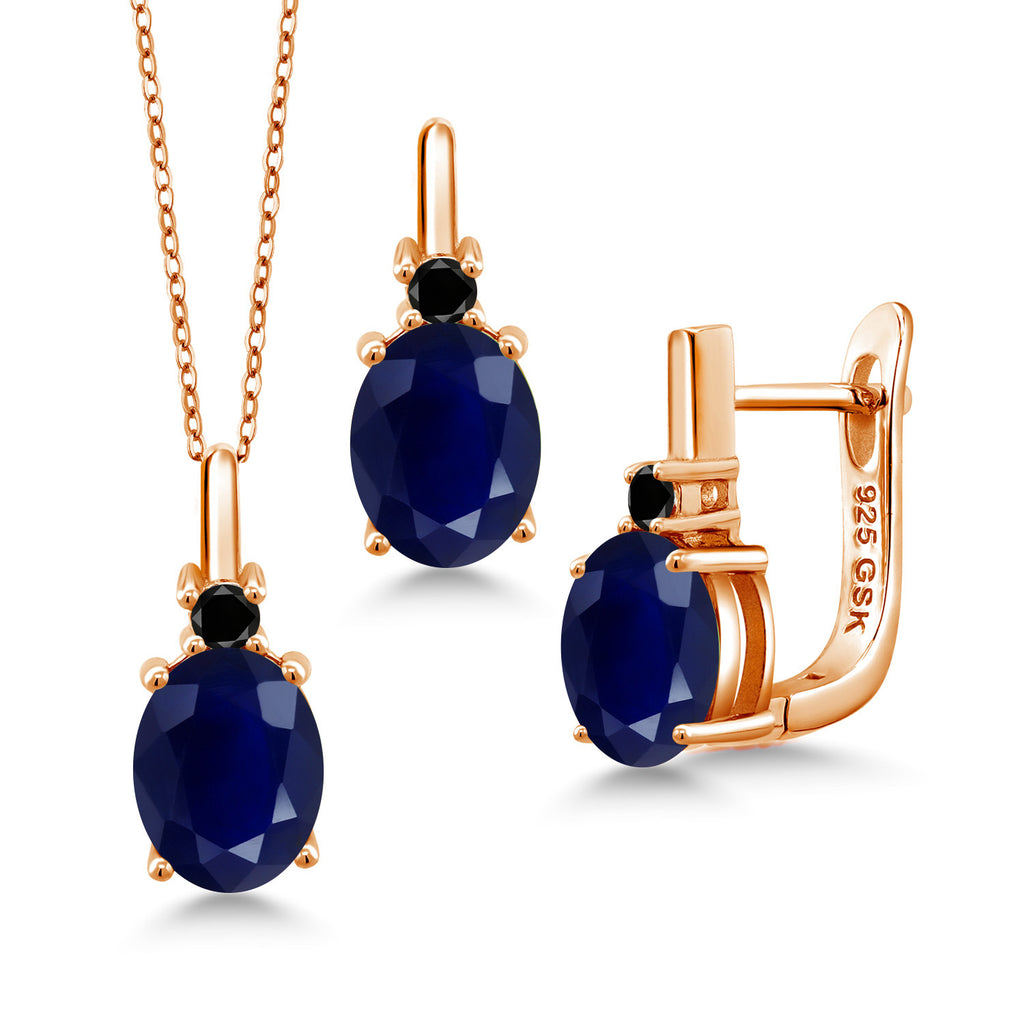 Blue Sapphire - September_Pendant Earrings Set in 925 Rose Gold Plated Silver