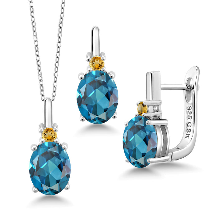 London Blue Topaz - November_Pendant Earrings Set in 925 Sterling Silver