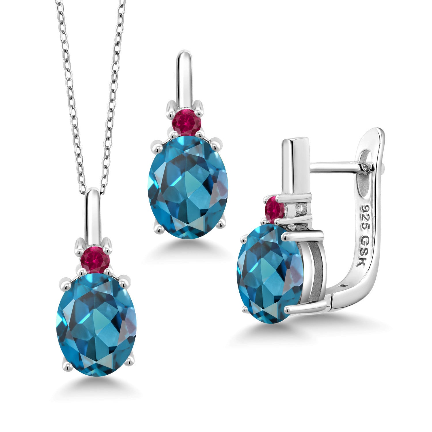 London Blue Topaz - November_Pendant Earrings Set in 925 Sterling Silver