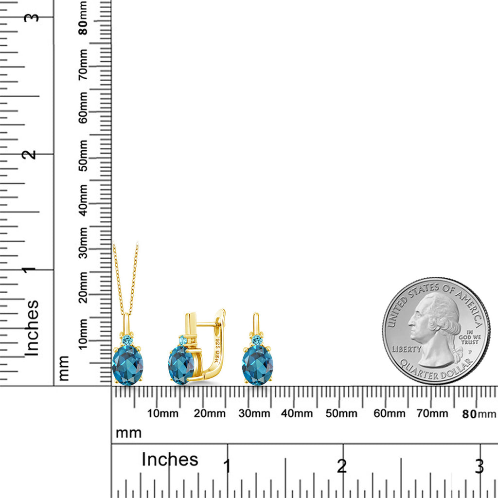 Topaz - November_Pendant Earrings Set in 925 Yellow Gold Plated Silver