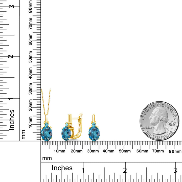 Topaz - November_Pendant Earrings Set in 925 Yellow Gold Plated Silver