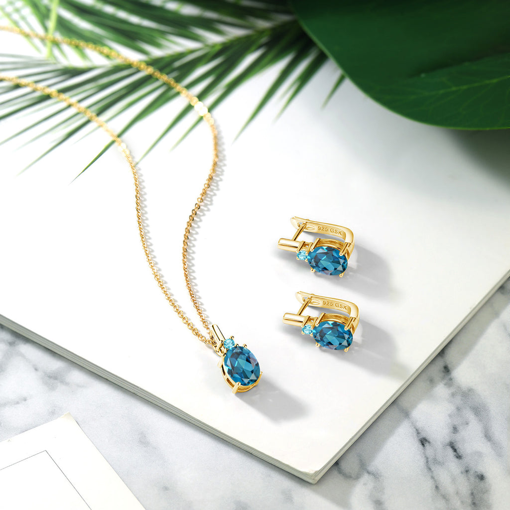 Topaz - November_Pendant Earrings Set in 925 Yellow Gold Plated Silver