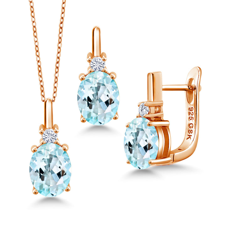 Sky Blue Topaz - November_Pendant Earrings Set in 925 Rose Gold Plated Silver