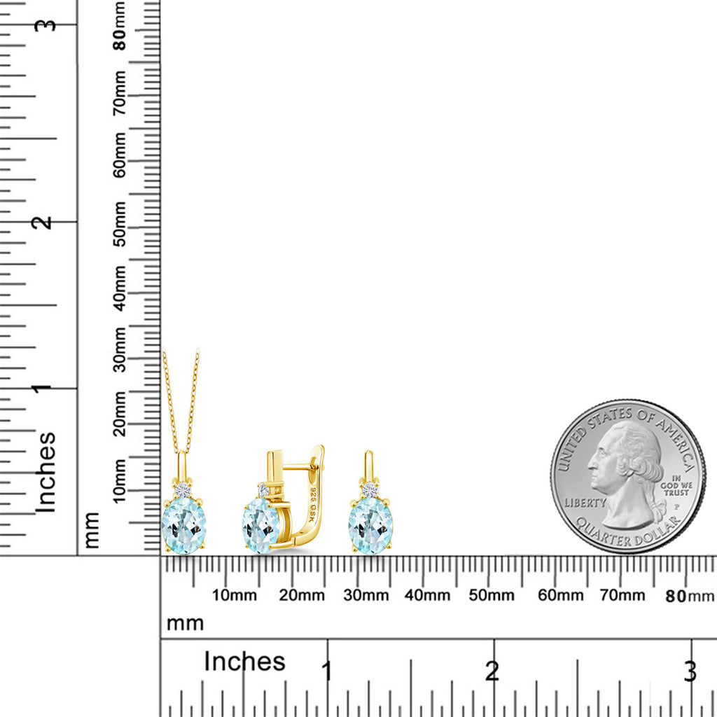 Topaz_Pendant Earrings Set in 925 Yellow Gold Plated Silver