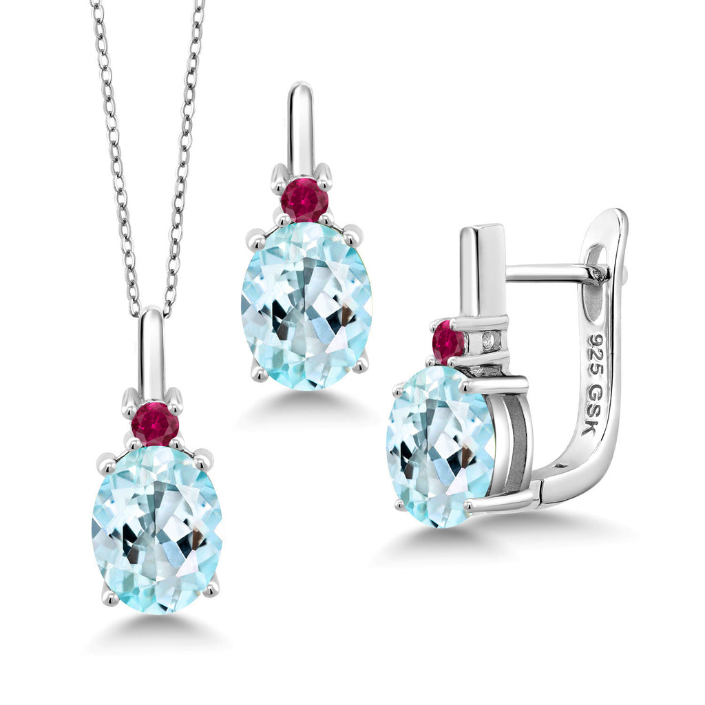 Sky Blue Topaz - November_Pendant Earrings Set in 925 Sterling Silver