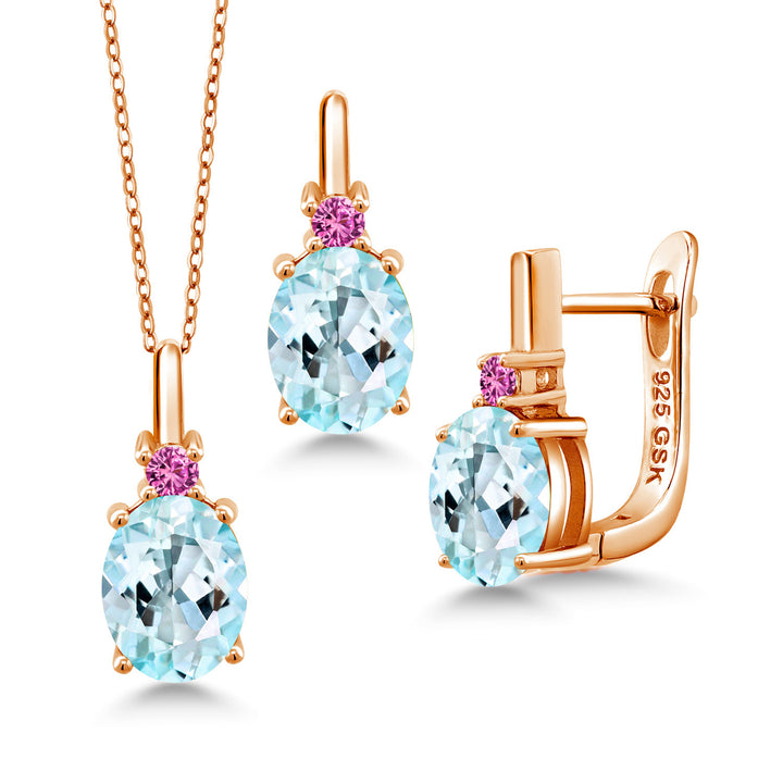 Sky Blue Topaz - November_Pendant Earrings Set in 925 Rose Gold Plated Silver