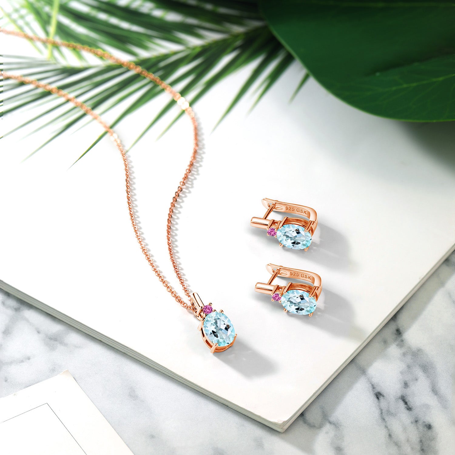 Topaz_Pendant Earrings Set in 925 Rose Gold Plated Silver