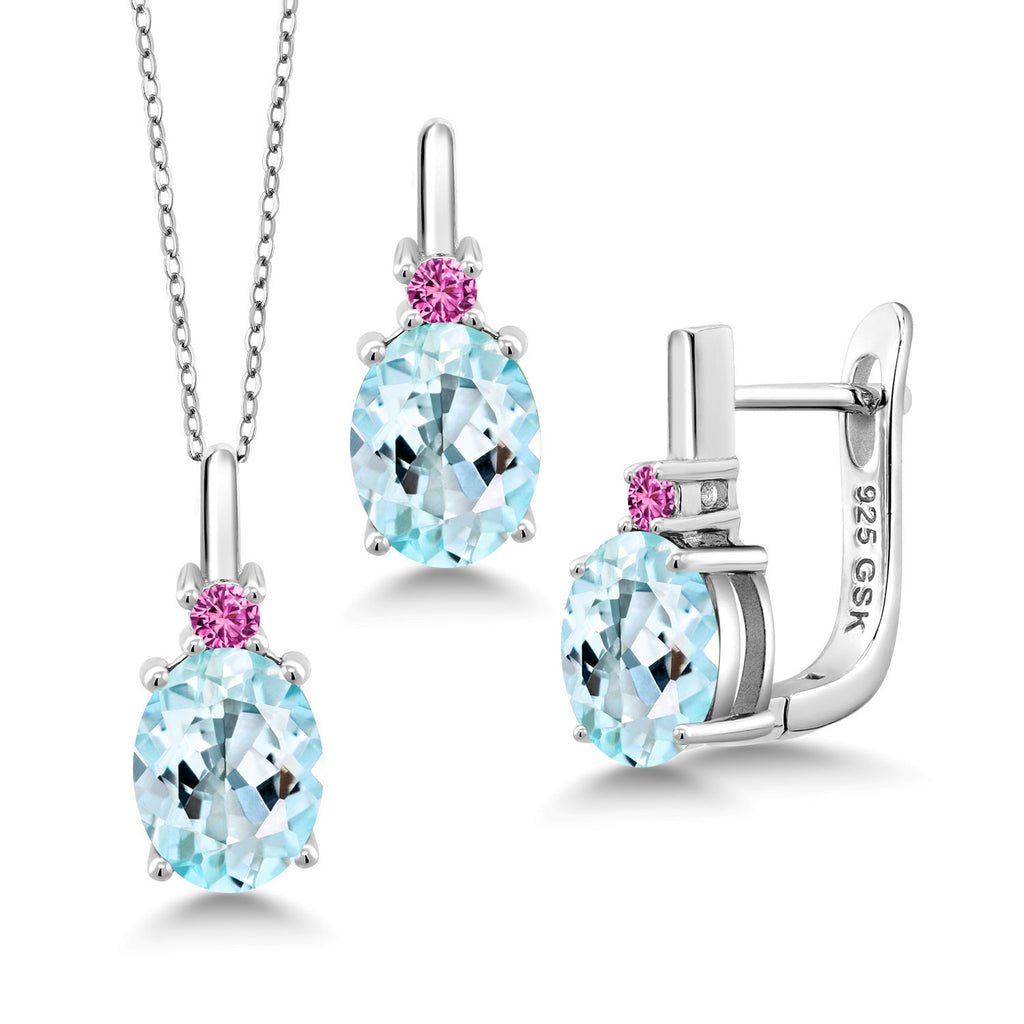 Sky Blue Topaz - November_Pendant Earrings Set in 925 Sterling Silver