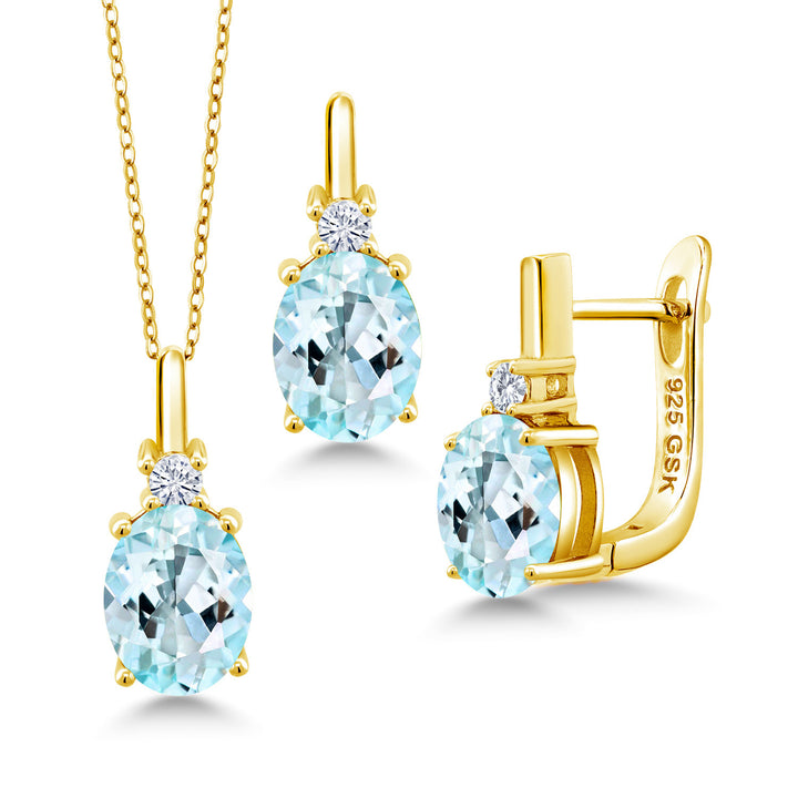 Sky Blue Topaz - November_Pendant Earrings Set in 925 Yellow Gold Plated Silver