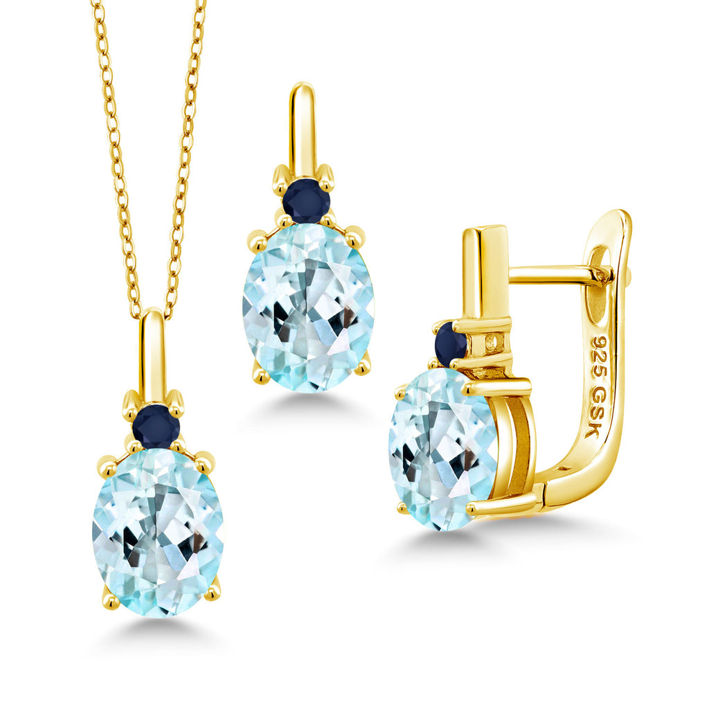 Sky Blue Topaz - November_Pendant Earrings Set in 925 Yellow Gold Plated Silver