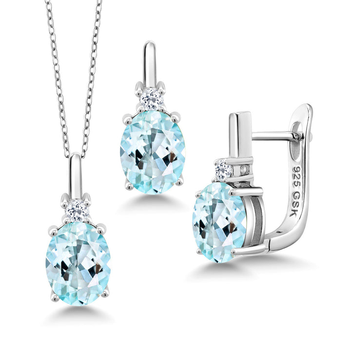 Sky Blue Topaz - November_Pendant Earrings Set in 925 Sterling Silver