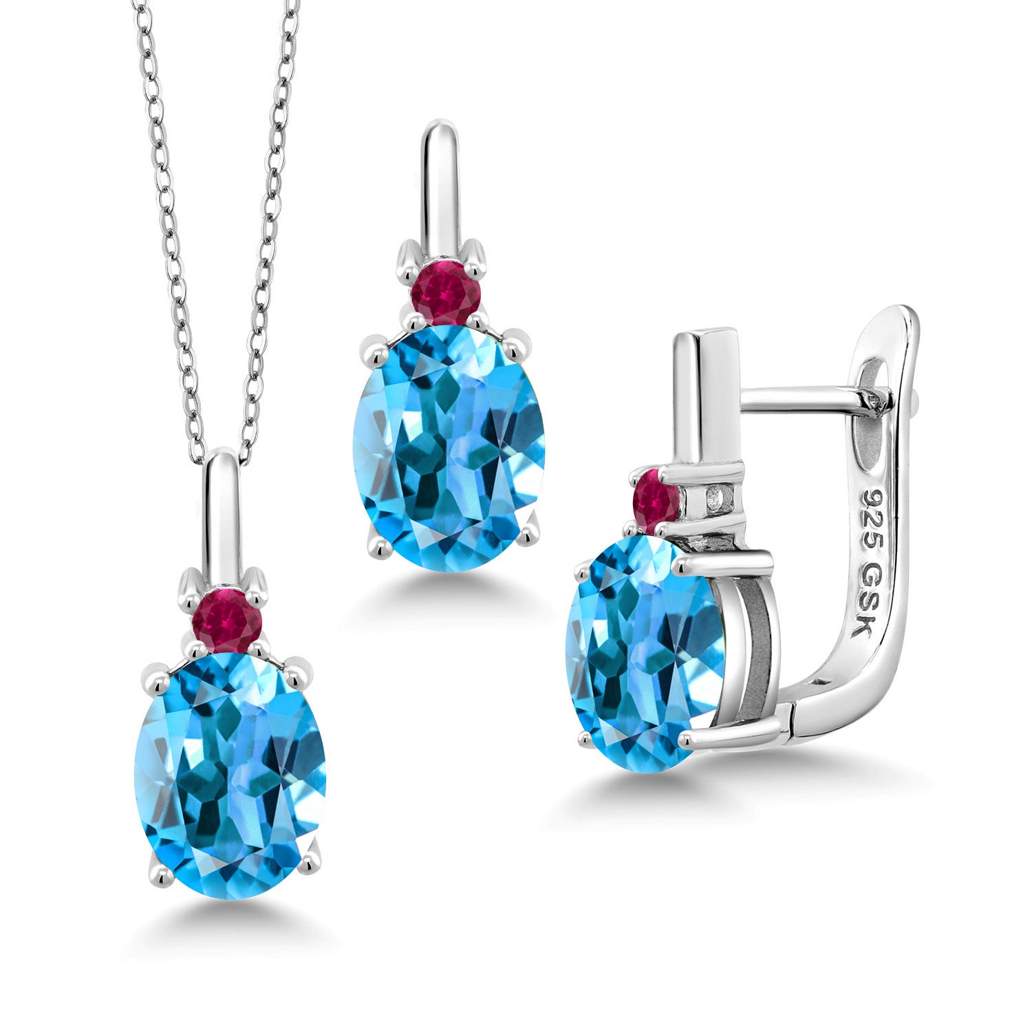 Swiss Blue Topaz - November_Pendant Earrings Set in 925 Sterling Silver