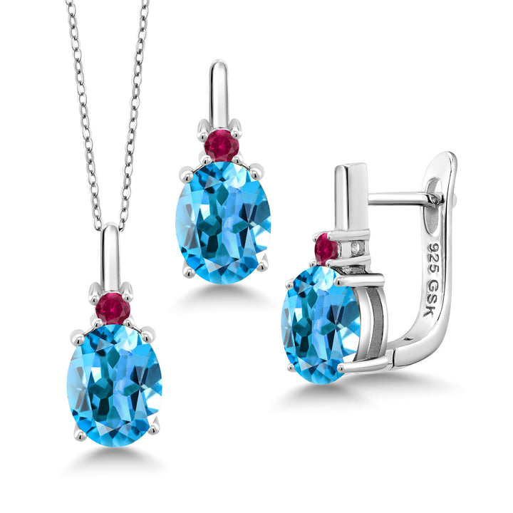 Swiss Blue Topaz - November_Pendant Earrings Set in 925 Sterling Silver