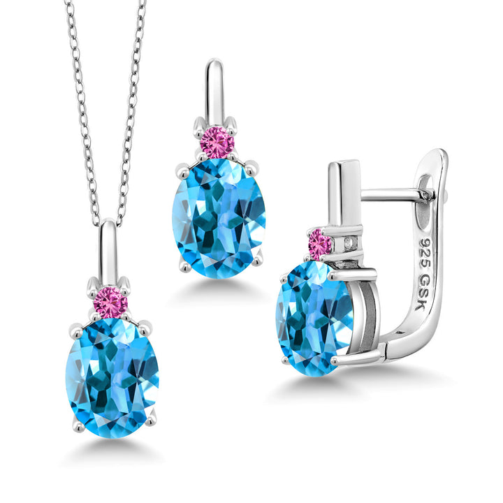 Swiss Blue Topaz - November_Pendant Earrings Set in 925 Sterling Silver