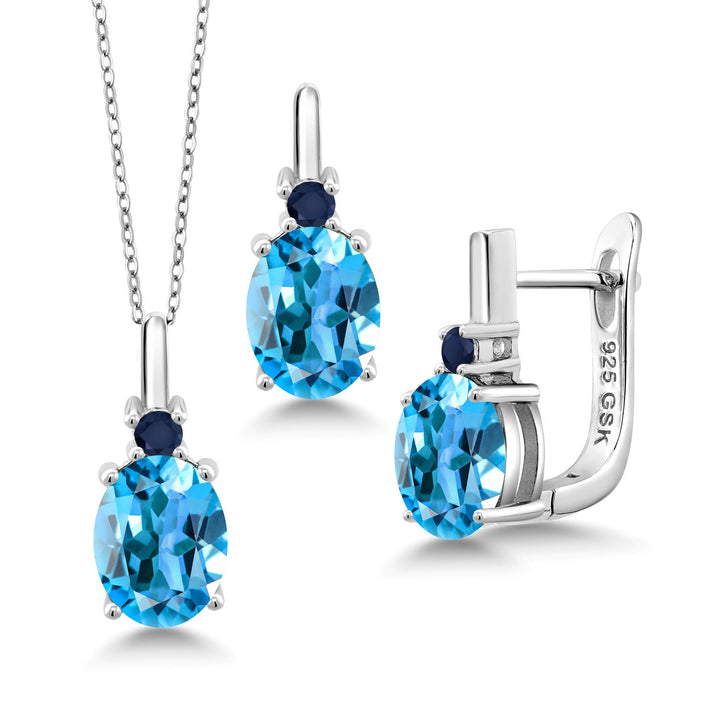 Swiss Blue Topaz - November_Pendant Earrings Set in 925 Sterling Silver